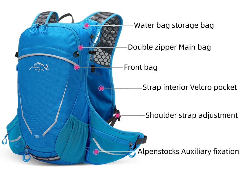 16L Outdoor Sport Hydration Backpack - Cycling, Running, Hiking, Lightweight Storage Pack