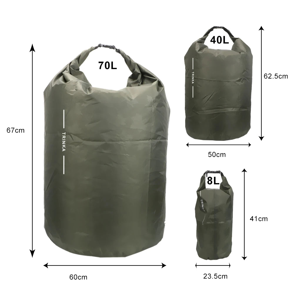 Waterproof Storage Bag 8L, 40L, 70L - Outdoor Travel Carrying Bags for Boating, Kayaking, Canoeing - Portable Floating Dry Sack Pouch