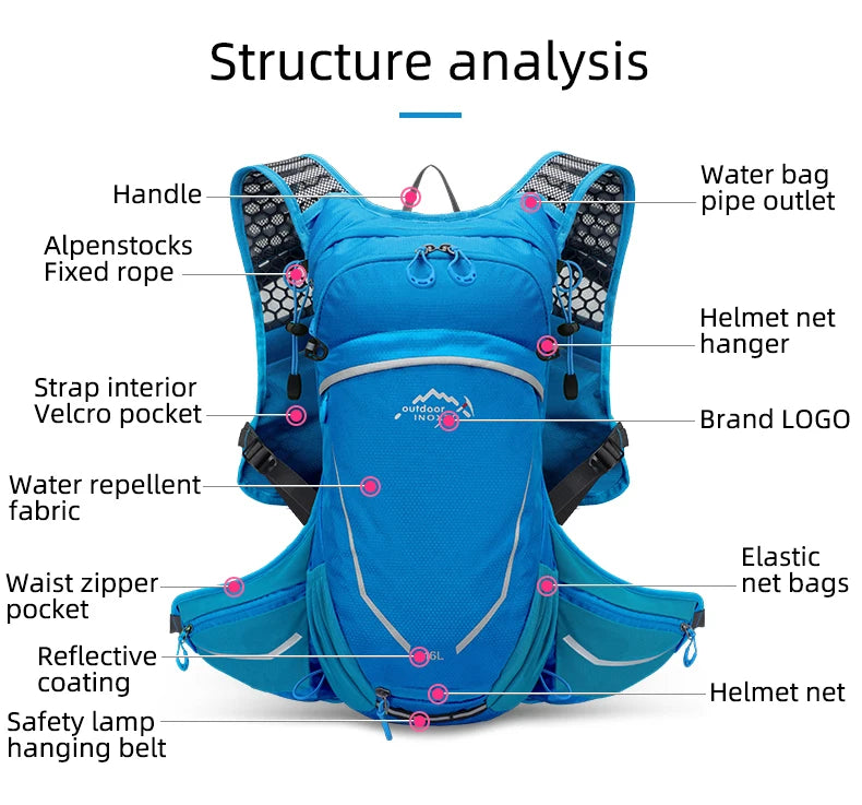 16L Outdoor Sport Hydration Backpack - Cycling, Running, Hiking, Lightweight Storage Pack