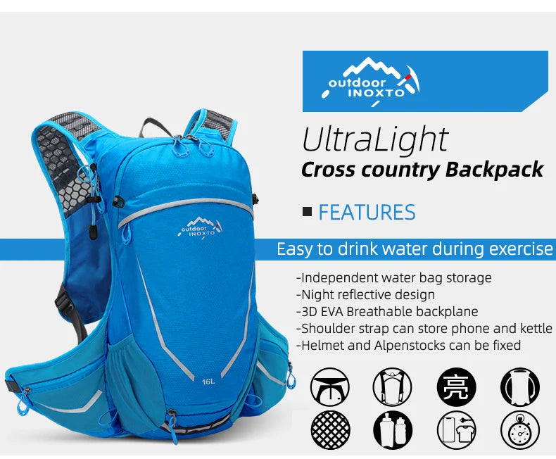 16L Outdoor Sport Hydration Backpack - Cycling, Running, Hiking, Lightweight Storage Pack