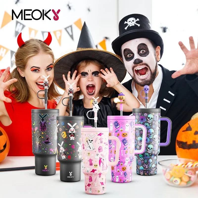 Meoky 40oz Insulated Halloween Tumbler with Straw – Stainless Steel Leak-Proof, Non-Slip, Portable Coffee Mug for Car