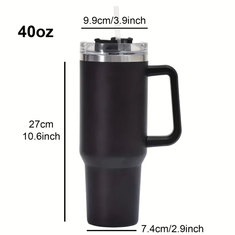 Bouteille d'Eau Isolée en Acier Inoxydable 304 de 1200ml, Tasse Thermique à Café, Gobelets Isothermes avec Poignée et Paille, Pour le Sport