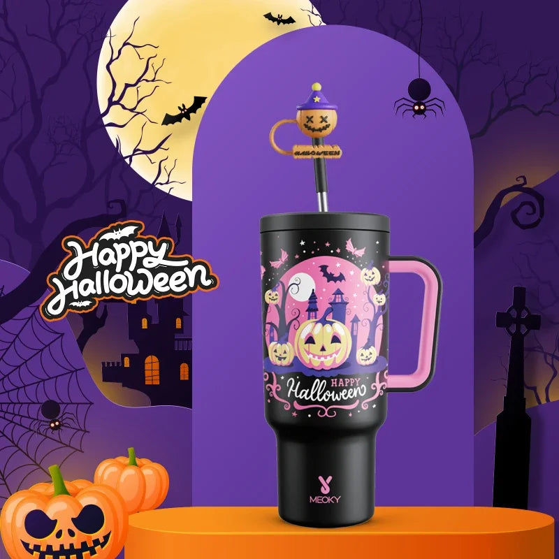 Meoky 40oz Insulated Halloween Tumbler with Straw – Stainless Steel Leak-Proof, Non-Slip, Portable Coffee Mug for Car