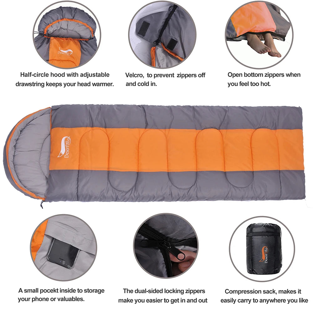 Desert Fox Camping Sleeping Bags Lightweight 4 Seasons Warm Cotton Sleeping Bag Backpacking Sack for Outdoor Hiking Travel