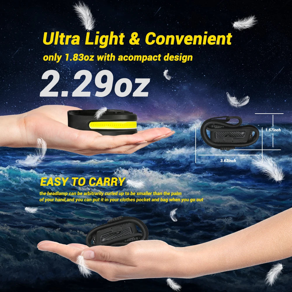 USB Rechargeable LED Sensor Headlamp | XPE+COB Headlight for Camping and Fishing