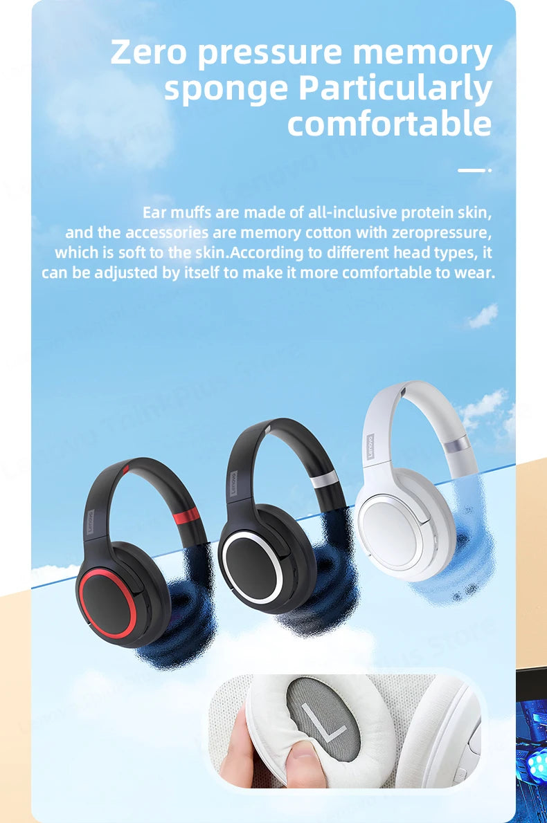 Choice Lenovo TH40 Headphones Stereo Wireless Bluetooth Earphones HIFI Sound Gaming Headset With Mic Sports Music Earphones