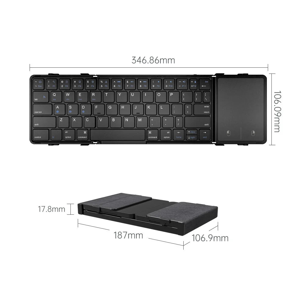 B.O.W Bluetooth Folding Keyboard – Portable Tri-Fold, Multi-Device, with Touchpad & Rechargeable Battery | Compatible with Windows, Android, iOS, Mac