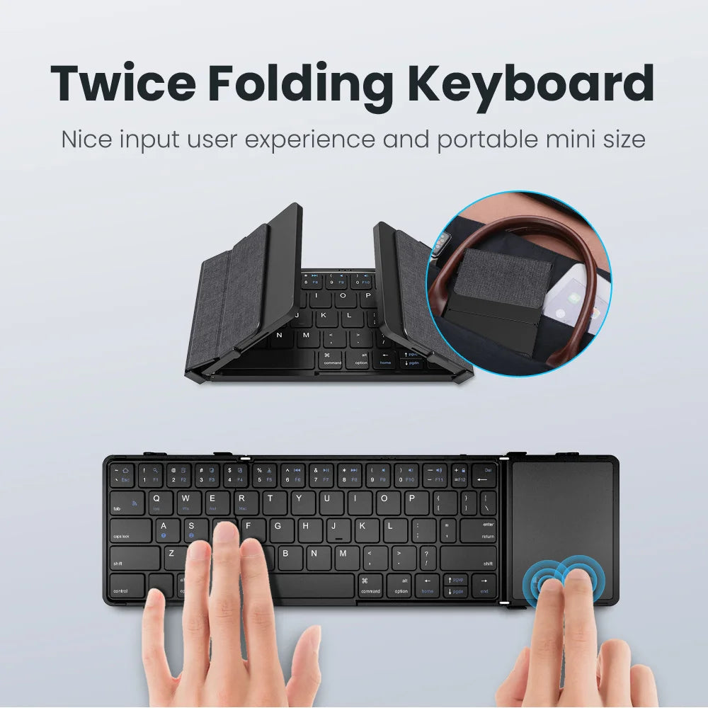 B.O.W Bluetooth Folding Keyboard – Portable Tri-Fold, Multi-Device, with Touchpad & Rechargeable Battery | Compatible with Windows, Android, iOS, Mac