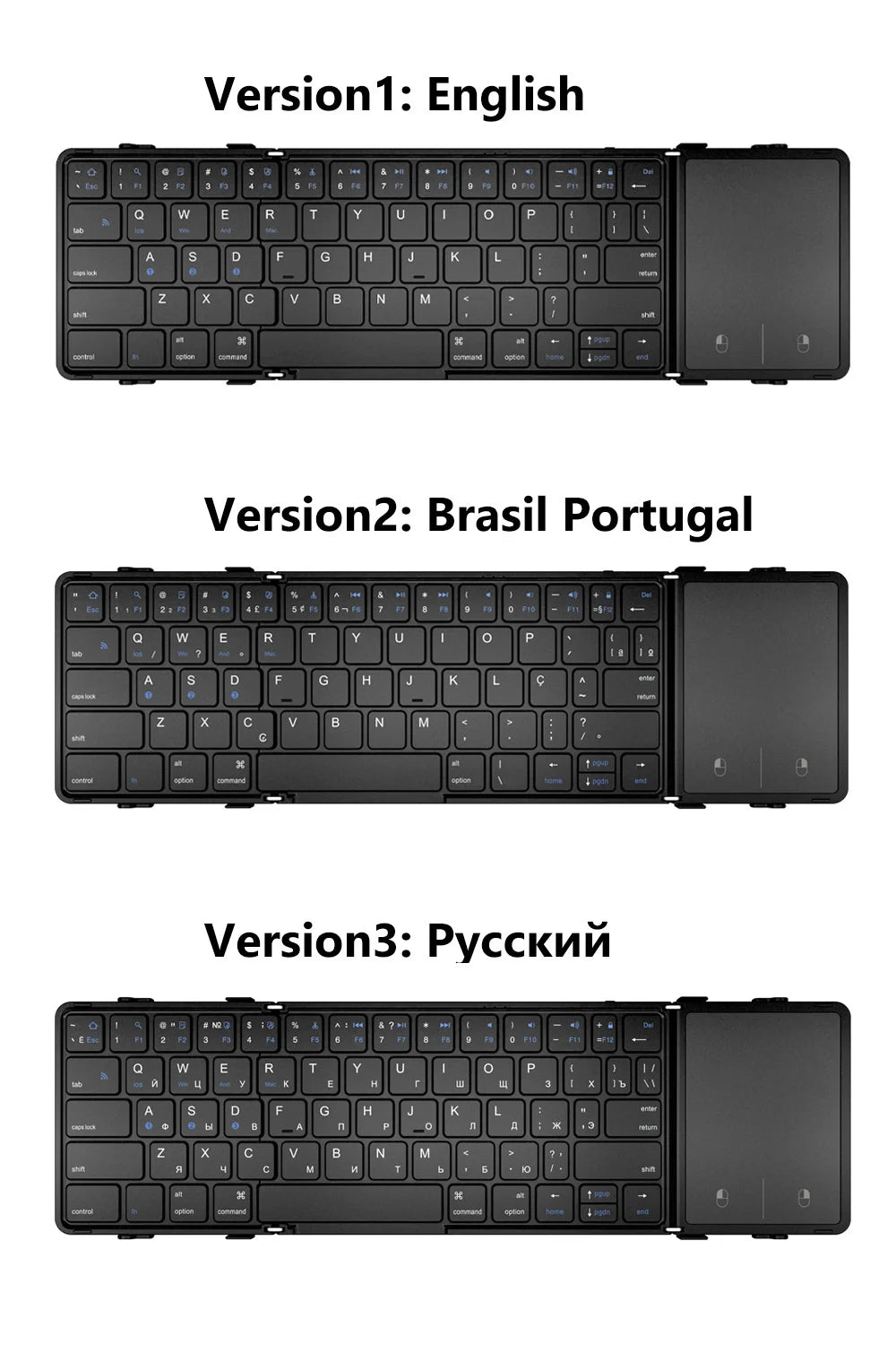 B.O.W Bluetooth Folding Keyboard – Portable Tri-Fold, Multi-Device, with Touchpad & Rechargeable Battery | Compatible with Windows, Android, iOS, Mac