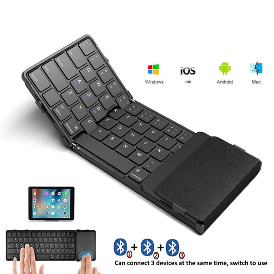 B.O.W Bluetooth Folding Keyboard – Portable Tri-Fold, Multi-Device, with Touchpad & Rechargeable Battery | Compatible with Windows, Android, iOS, Mac