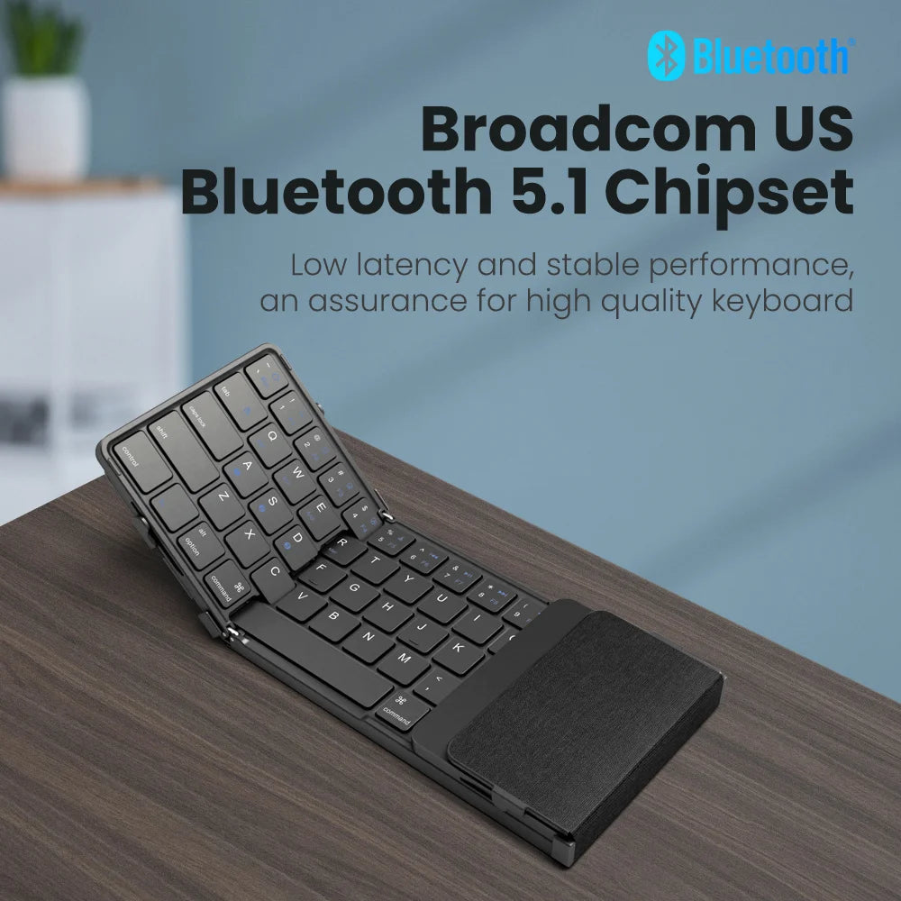 B.O.W Bluetooth Folding Keyboard – Portable Tri-Fold, Multi-Device, with Touchpad & Rechargeable Battery | Compatible with Windows, Android, iOS, Mac