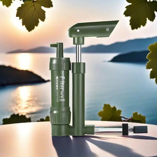 Filterwell Mini Hand Pump Camping Water Filter Straw - Portable Outdoor Filter for Clean Drinking, Ideal for Campers