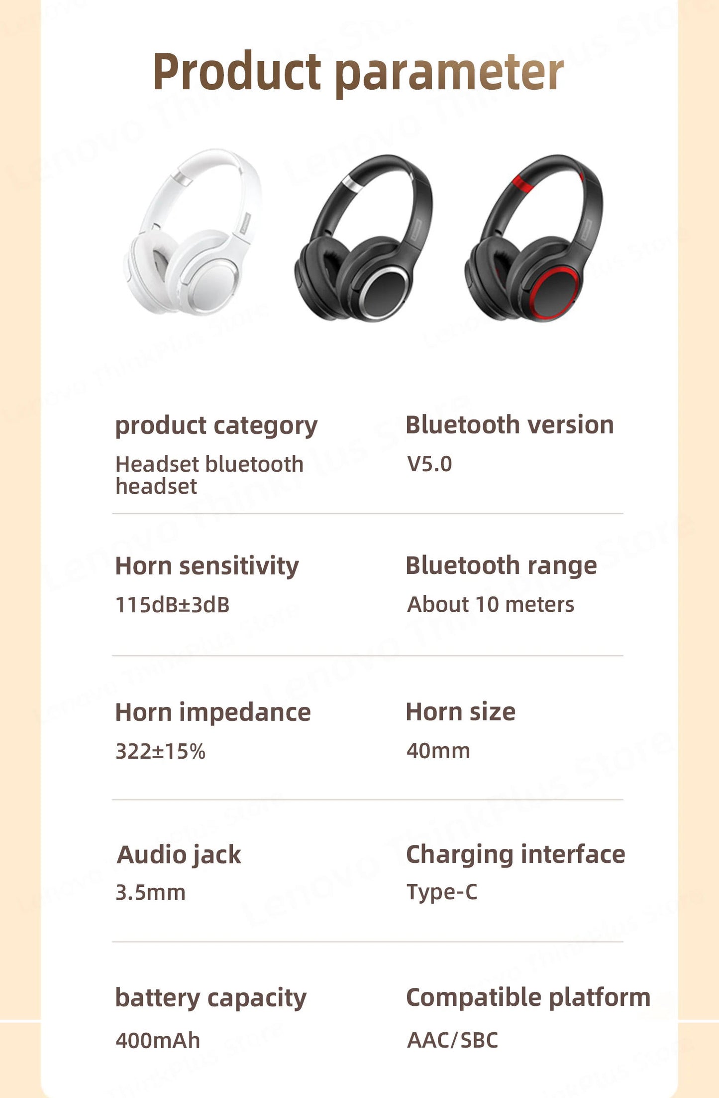 Choice Lenovo TH40 Headphones Stereo Wireless Bluetooth Earphones HIFI Sound Gaming Headset With Mic Sports Music Earphones