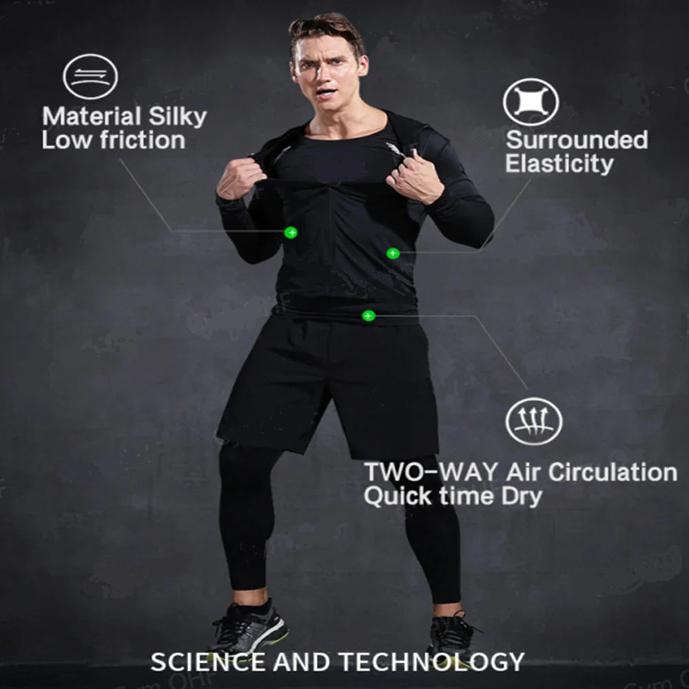 Men's Long Sleeve Compression Running T-Shirt - Dry Fit Gym & Fitness Sportswear